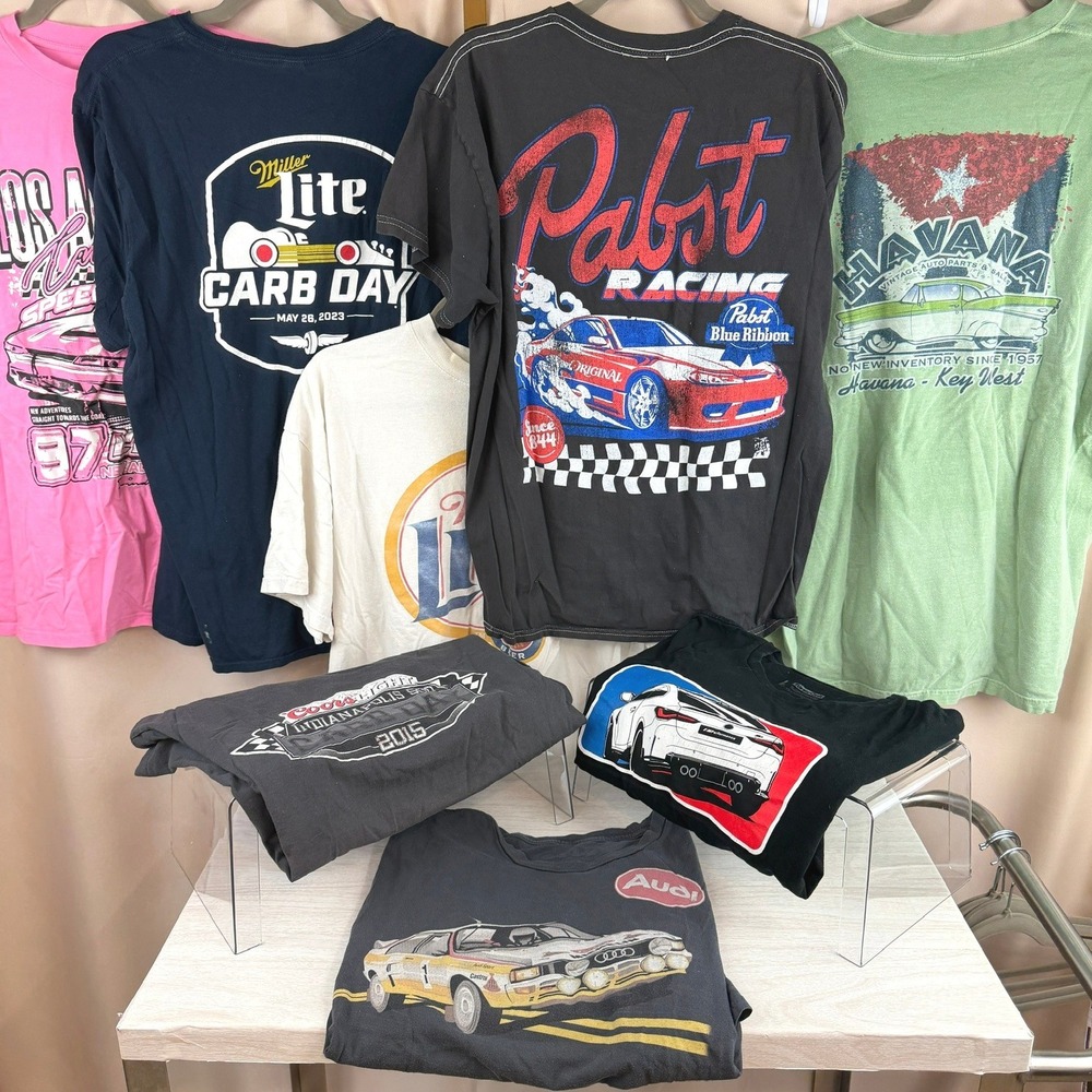 T-Shirt Lot (8) Racing Car Nascar Beer Audi Mechanic Havana Indy Bundle Reseller